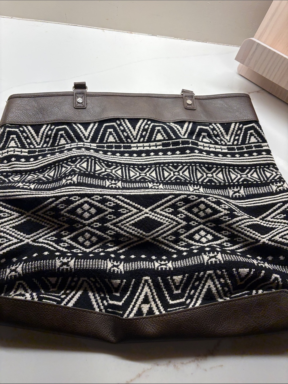 Black and Cream Aztec Knit Tote Bag